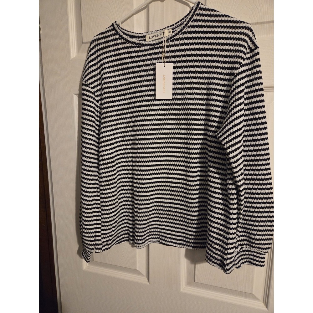 Lovesoft Women's Knit Long Sleeve Sweater White/Black S‎